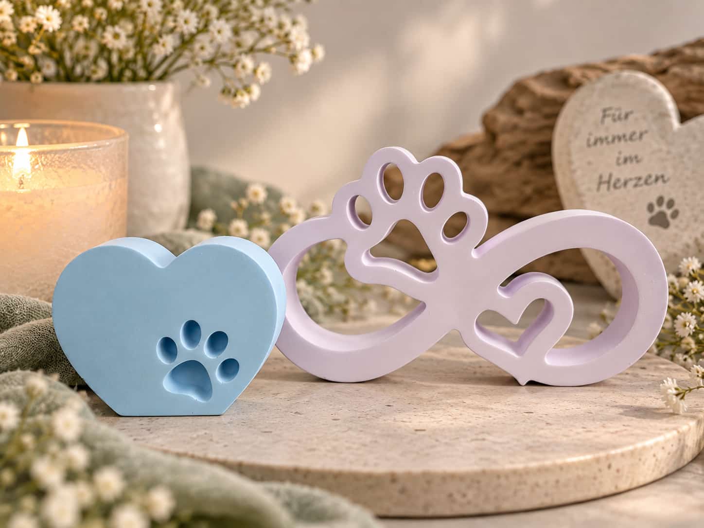 Keramik-Herz und Unendlichkeit einfarbig in Blau und Violett
